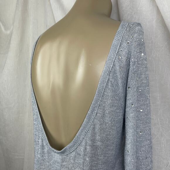 Victoria’s Secret PINK Light Gray Scoop Back Rhinestone Bling Slouchy Sweater XS - Picture 8 of 16